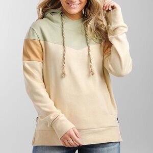 BKE by Buckle Sage Green Color Block Hooded Sweatshirt Side Zippers Size Small